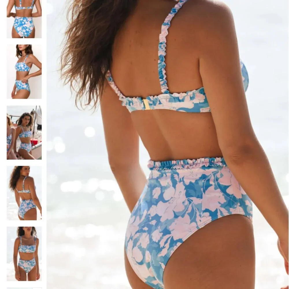 NWT ANTHRO HUTCH Siggi Ruffle High-Waist Bikini // Vintage Floral // Size Medium - Picture 5 of 7